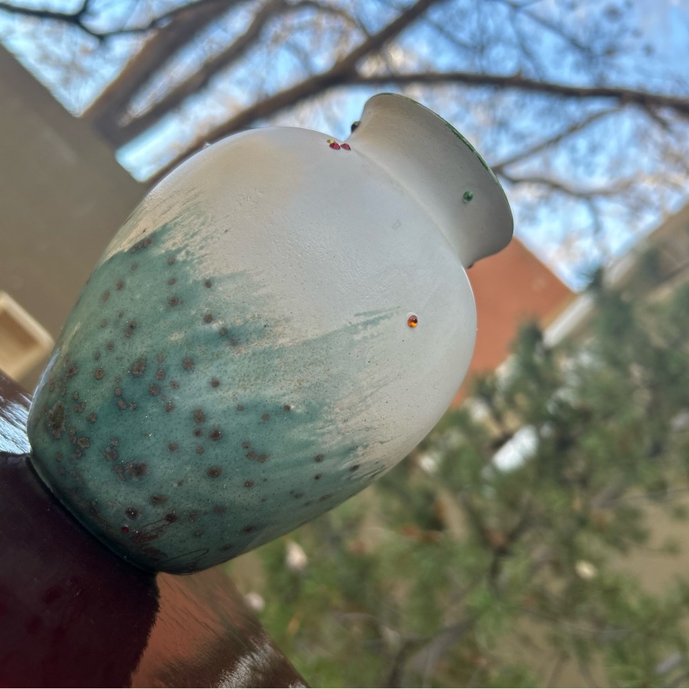 Artistic Elegant Handmade Green and White Ceramic Vase